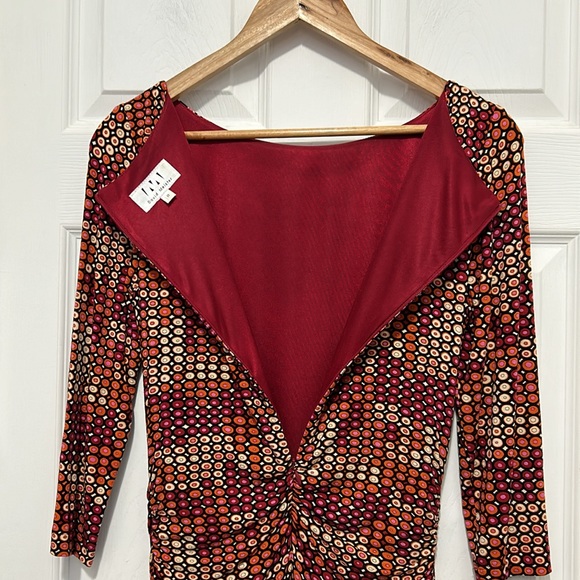 DAVID MEISTER red geometric print midi dress. Size 8 - Picture 9 of 13